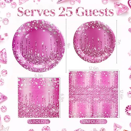 75Pcs Rose Red Diamond Party Decorations, Plates and Napkins for 25 Guests - Image 2