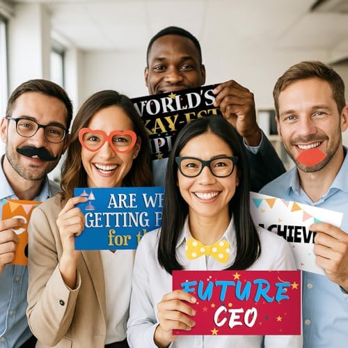 Beeveer 24 Designs Office Party Photo Booth Props Double Sided PVC Signs - Image 4