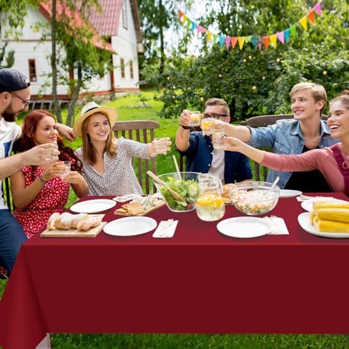 32 Pack Maroon Plastic Tablecloth for Rectangle Tables, Premium Decorative Burgundy Disposable Table Cloths for Parties, Rectangle Party Table Cover for Birthday Anniversary Graduation, 54x108 Inch - Image 5