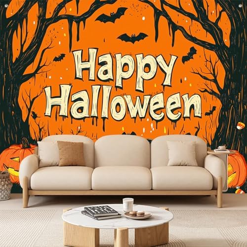 BlissYard Halloween Backdrop Pumpkin Graveyard Scene 8x6ft - Image 2