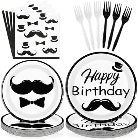 96Pcs Mustache Happy Birthday Party Decorations, Serve 24 by Greencian