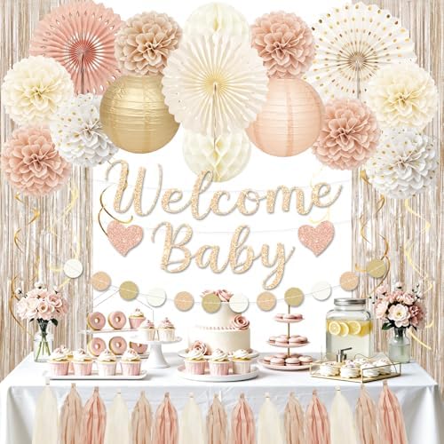 Champagne-Gold Boho Baby Shower Decorations with Banner Fringe Curtains by Unknown
