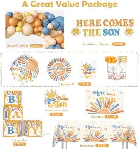 233 Pcs Here Comes The Son Baby Shower Decor for Boy Boho Baby Shower Party - Image 3