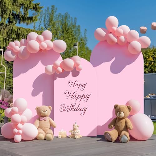 Baby Pink Spandex Arch Backdrop Cover Set of 3 (7.2FT,6FT,6FT), 2-Sided Round Top Chiara Fitted Wedding Arch Cover Backdrop for Wedding Girls Birthday Party Arch Stand Decoration - Image 5