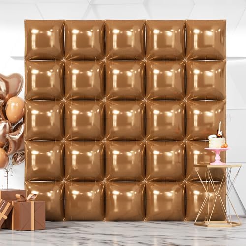 NISOCY 25PCS Brown Square Foil Balloons Wall Backdrop by NISOCY
