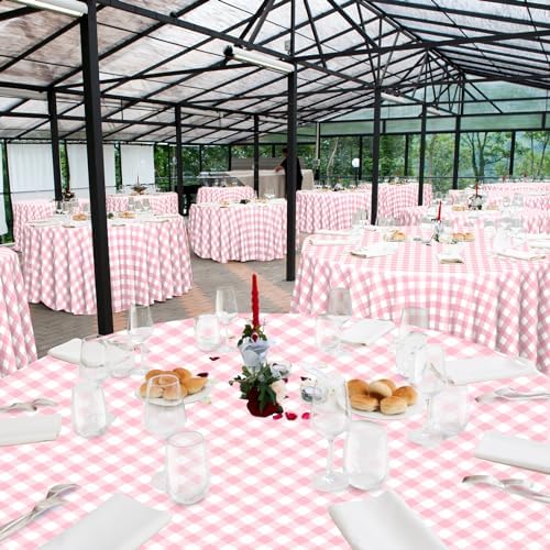 12 Pack Pink Gingham Tablecloth Round, Premium Decorative Disposable Pink and White Checkered Plaid Table Cloths for Parties, Round Party Table Cover for Picnic Farm Birthday Wedding Festivals, 84Inch - Image 7