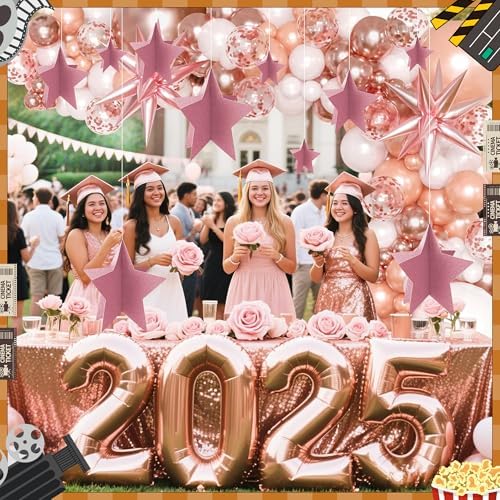 70 Pcs Star Centerpieces Rose Gold Birthday Party Decorations for Women Girls 3D Pink Party Princess Decoration Para Cumpleaños De Mujer Rose Gold Stars Table Decor for Wedding Bridal Shower - Image 5