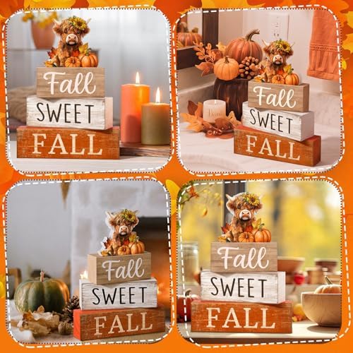 Moucuny 4 Pcs Highland Cow Fall Table Decorations, Sweet Fall Pumpkin Signs - Image 5