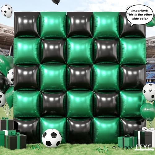 25PCS Green Silver Black Soccer Square Foil Balloons Wall - Image 3