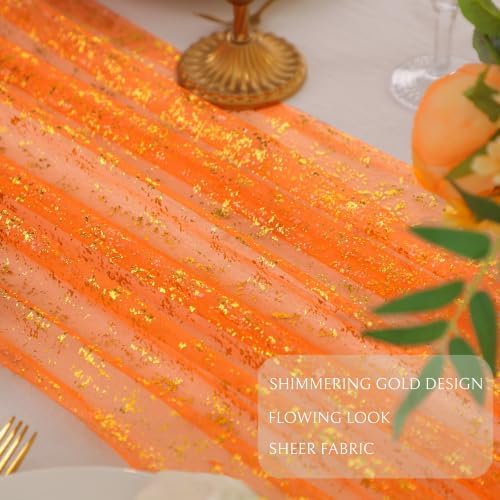 3Pcs Orange Gold Table Runner Metallic Foil Shimmer Sheer Gauze Decor 10ft - Image 3