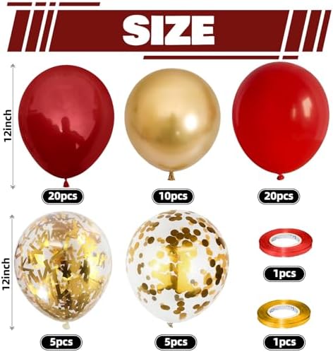 Dark Red and Gold Balloon, 60 Pack 12 Inch Latex Balloons - Image 2