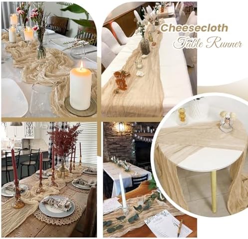 16 Pack Beige Cheesecloth Table Runner 20 x 120 inch Gauze Table Runners 10 FT Long,Semi Sheer Boho Cheese Cloth Fabric Table Runner Bulk for Party,Wedding,Baby Shower,Bridal Shower Decoration - Image 5