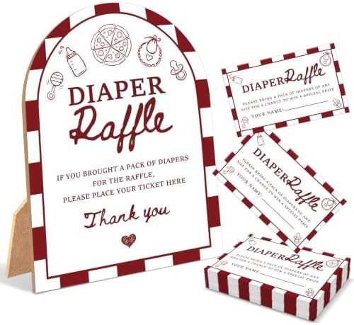 Special Delivery Baby Shower Games, Slice Slice Diaper Raffle Game, 6x8 Inch Arch Wooden Sign With Stand And 50 Diaper Raffle Tickets, Gender Reveal Party Supplies & Decorations - UC07 by Unknown