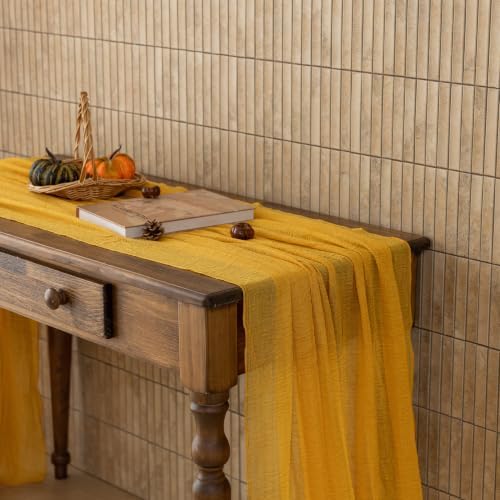 10Pcs Fall Golden Cheesecloth Table Runner 120 Inch Party Home Decor - Image 5