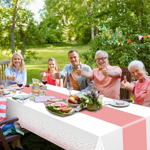 6Pcs White and Rose Gold Tablecloth Party Decorations,Plastic White Table Cloth Printed Rose Gold Table Runner Disposable Rectangle Table Cover for Birthday Anniversary Wedding Grad Party,54 x108 Inch - Image 6