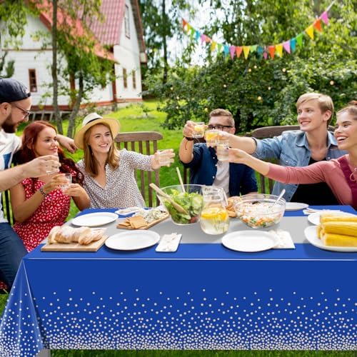 3Pcs Blue and Silver Tablecloth Party Decorations,Plastic Royal Blue Table Cloth Printed Silver Table Runner Disposable Rectangle Tables Cover for Anniversary Wedding Graduation 2025 Party,54x108 Inch - Image 6
