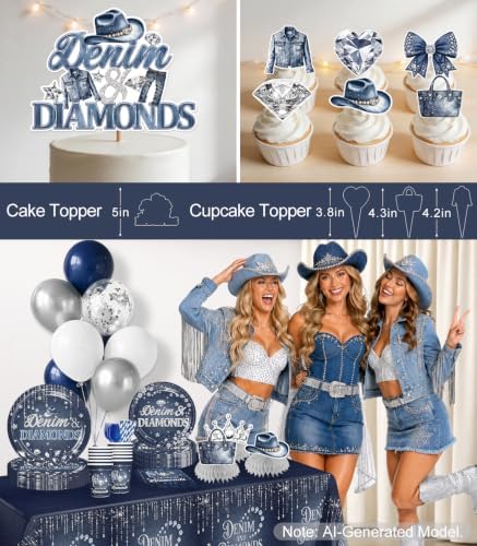 213 Pcs Denim And Diamonds Party Decorations Disposable Plates and Napkins - Image 6