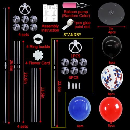 TONIFUL 4 Set Black Red Blue Balloon Stand Balloon Centerpieces for Table - Image 2