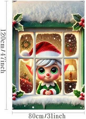 BlissYard Elf Christmas Window Door Banner Cover 31x47 Fabric - Image 5