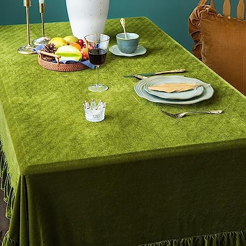 GLORY SEASON Velvet Tablecloth Luxurious Solid Rectangle Table Cloth,Oblong Retro Farmhouse Ruffle Tablecloths Washable Table Cover for Party Olive Green,52x70 Inches - Image 7