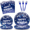 100PCS Happy New Year Party Plates and Napkins Party Supplies Blue 2026 New Year's Eve Platters Dessert Cake Tableware Set Party Decor Favor for New Year Evening Party Celebration Decoration Serves 25 by Qyeahkj