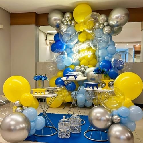 Blue and Yellow Balloons Arch Royal Blue Yellow Silver Balloons Garland with Clear Balloon Light Party Latex Balloon for Birthday Decorations Baby Shower Graduation - Image 2