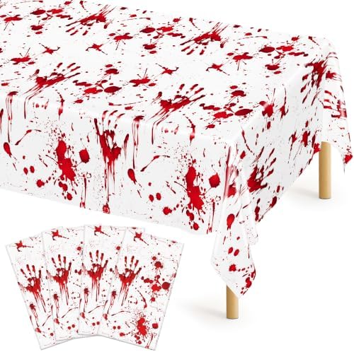 4 Pcs Bloody Table Cloth Halloween 54" x 108" Plastic Disposable Tablecover by QZYL