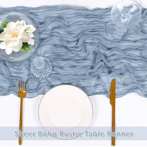 6 Pack Dusty Blue Cheesecloth Table Runner, 17 x 108 inch, Semi Sheer Boho Cheese Cloth Fabric Table Runner Bulk for Wedding, Birthday, Party, Holiday, Home Decor (Dusty Blue) - Image 5