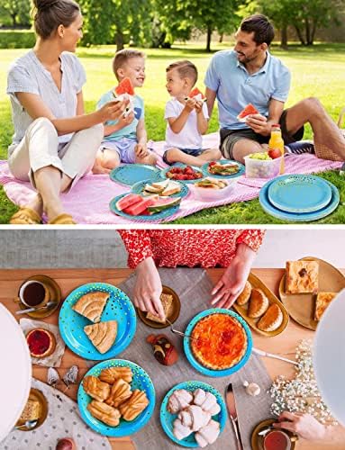 Nkaiso 141Pcs Blue Gold Paper Plates and Napkins Party Supplies-20 Guests - Image 6