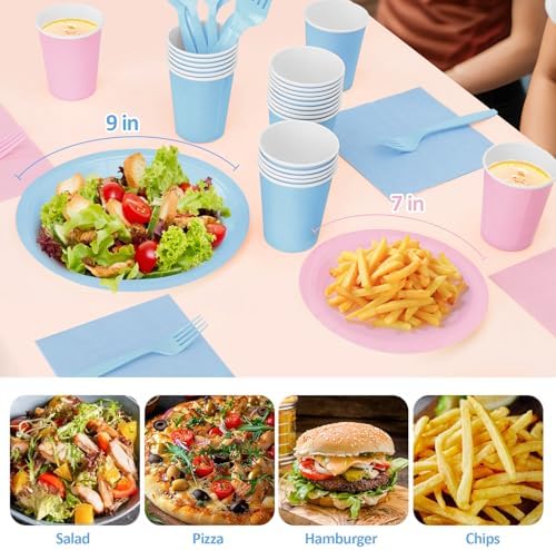 Pink and Blue Plates and Napkins Party Supplies, Include 9’’ Disposable Paper Plates, 7’’ Dessert Plates and Cups and Napkins Forks Set for Baby Showers, Birthday, Gender Reveal Party,Serves 50 - Image 4