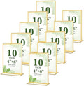 10 Pack Gold Acrylic Sign Holders 4x6 Inch Table Menu Display Holders by ALFFUN