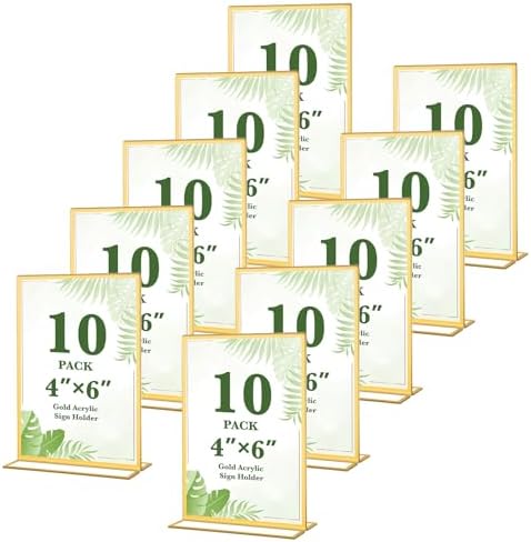 10 Pack Gold Acrylic Sign Holders 4x6 Inch Table Menu Display Holders by ALFFUN