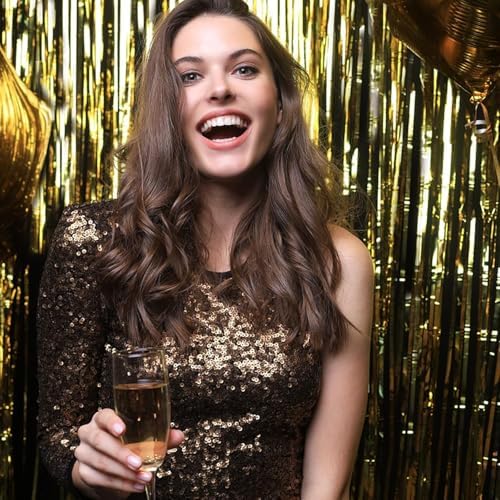 2 Pack Gold Backdrop Birthday Decorations Foil Curtain Backdrop Gold Streamers Dance Party Decorations Photo Booth Props for Bachelorette Decorations Christmas Halloween New Years Eve Party Supplies - Image 4