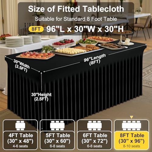 Smiry 2 Pack Spandex Open Back Tablecloth,Elastic Fitted Stretch Tablecloth for 8FT Rectangle Tables,Waterproof Washable Table Cover Skirt for Wedding, Banquet & Parties (Black, 96Lx30Wx30H Inch) - Image 4