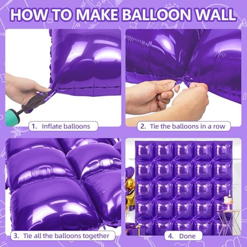 NISOCY 25PCS Metallic Purple Square Foil Balloons Wall Backdrop - Image 4