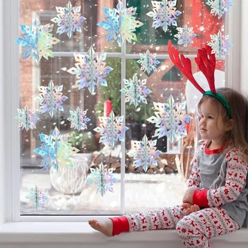 Paper Christmas Snowflake Hanging Decorations Indoor, Iridescent, 30Pcs - Image 2