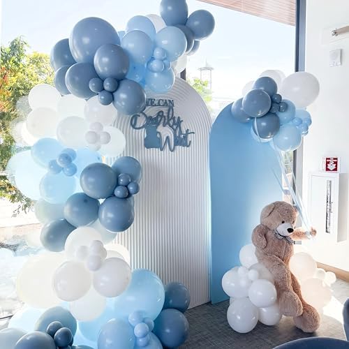 Dusty Blue Balloon Arch Kit 155Pcs Light Blue and White Clear Balloons Different Size for Wedding Birthday Baby Shower Gender Reveal Bridal Party Decorations - Image 2
