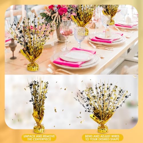 6 Pack Metallic Foil Spary Centerpieces for Tables, Black Gold Centerpieces for Tables Decorations, Star Brust Table Centerpieces for Birthday Graduation Wedding Baby Shower Party - Image 2