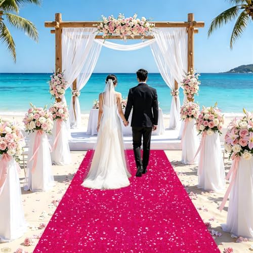FUHSY Wedding Aisle Runner Rug Hot Pink Sequin Carpet Aisle Runner for Outdoor Wedding Ceremony Floor Runner Aisle Fuchsia Sparkle Wedding Walkway Runner for Outside Beach Bridal Shower Decorations - Image 5