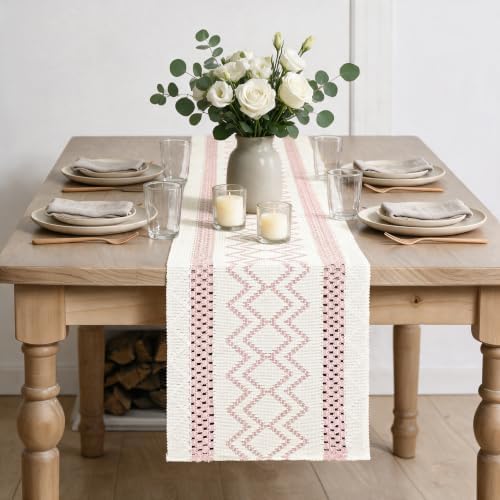 Artoid Mode Pink Stripe Diamond Woven Table Runner 12x72 Inch - Image 2