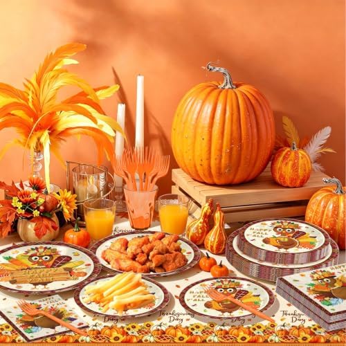146PCS Thanksgiving Turkey Party Supplies Paper Plates and Napkins Serve 36 - Image 4