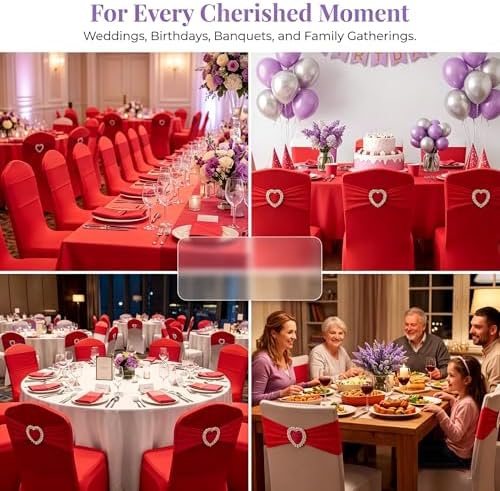 150 Pieces Chair Sashes & Bows - Stretch Spandex Chair Cover Band with Buckle for Wedding, Hotel Banquet, Birthday Party & Home Bulk Decorations (Red) - Image 7