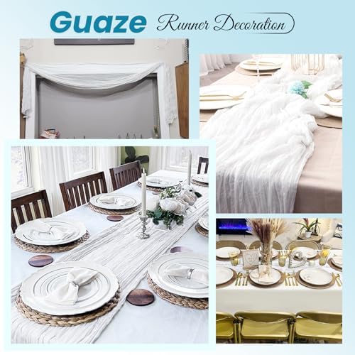 6 Pack White Cheesecloth Table Runner 20 x 120 inch Gauze Table Runners 10 FT Long,Semi Sheer Boho Cheese Cloth Fabric Table Runner Bulk for Wedding,Party,Baby Shower,Bridal Shower Decoration - Image 3