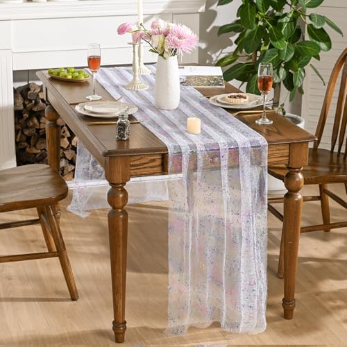 Artoid Mode 3PCS Colorful Gold Gauze Table Runner 120 Inch 10FT, Glitter Metallic Foil Sheer Dining Wedding Anniversary Holiday Birthday Table Decor for Home Party - Image 4