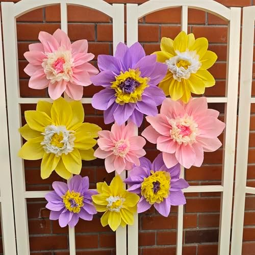 Mybbshower Crepe Paper Flower for Wall Paper Pom Pom Decor Girls Birthday Party Backdrop Baby Shower Nursery Decoration Pack of 9 (Lilac Pink) - Image 4