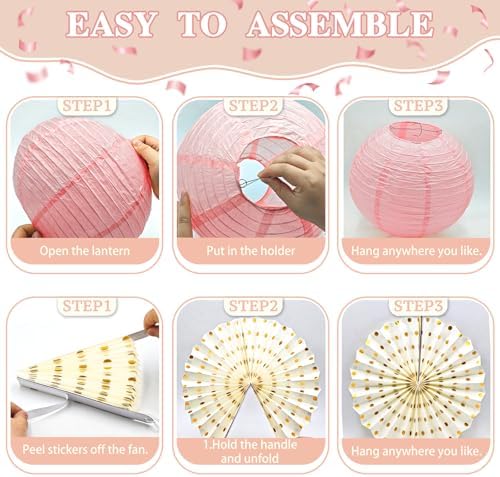 ADLKGG 14 Pcs Champagne Pink & Brown Party Decorations, Boho Paper Lanterns - Image 7