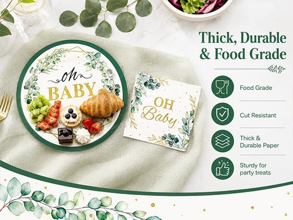 40pcs Sagegreen Oh Baby Plates&Napkins Green Eucalyptus Baby Shower Plates - Image 3