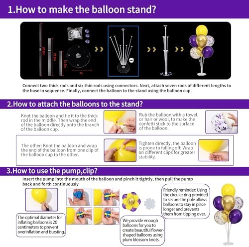 4 Sets Purple Gold Yellow Balloons Stand Kit for Table - Image 4