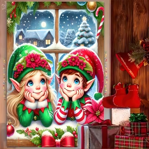 BlissYard Elf Christmas Window Banner Cover 31x47 Polyester by BlissYard