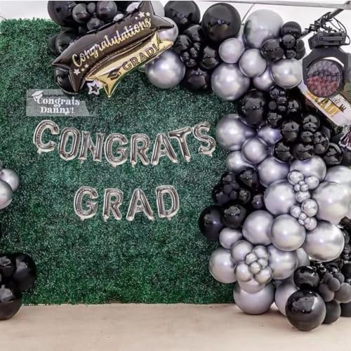 Black and Silver Balloons, 50PCS 12 Inch Silver Balck Latex Balloons Black Silver Party Balloons for Birthday,Graduation,New Years,Wedding,Engagement Party Decorations - Image 2